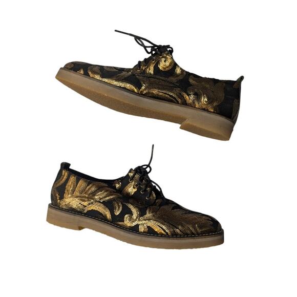 Miista Eloise Gold/Black Sequin Brogue Oxfords Size 40 - Picture 3 of 7